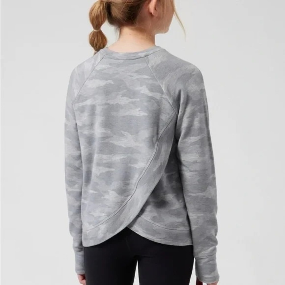 Athleta Girl Camo Gray Sweatshirt Size XL/14 Pullover Soft Athleisure Activewear